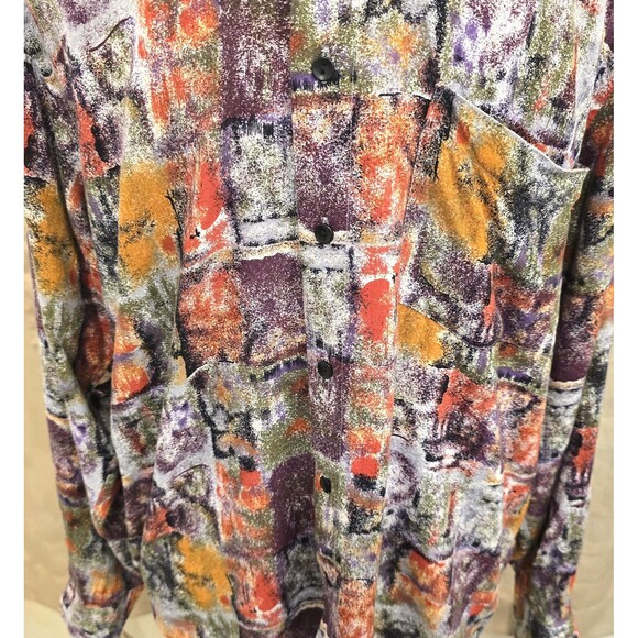 90s Vintage Perruzo Men's Sz Small Abstract Art Button Up Rayon Made in Korea - Picture 2 of 11